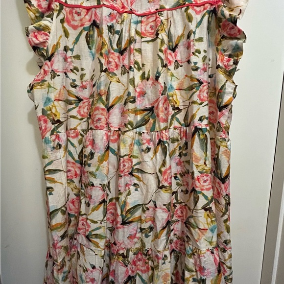 Umgee Womens Ruffled Sleeveless Off White Dress w/pink flowers & Foliage,Sz XL - Picture 7 of 8